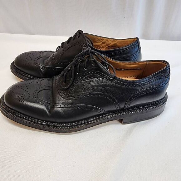 George\'s Coll Size 7.5 Mens Handmade SPAIN Black Leather Wingtip Oxfords K